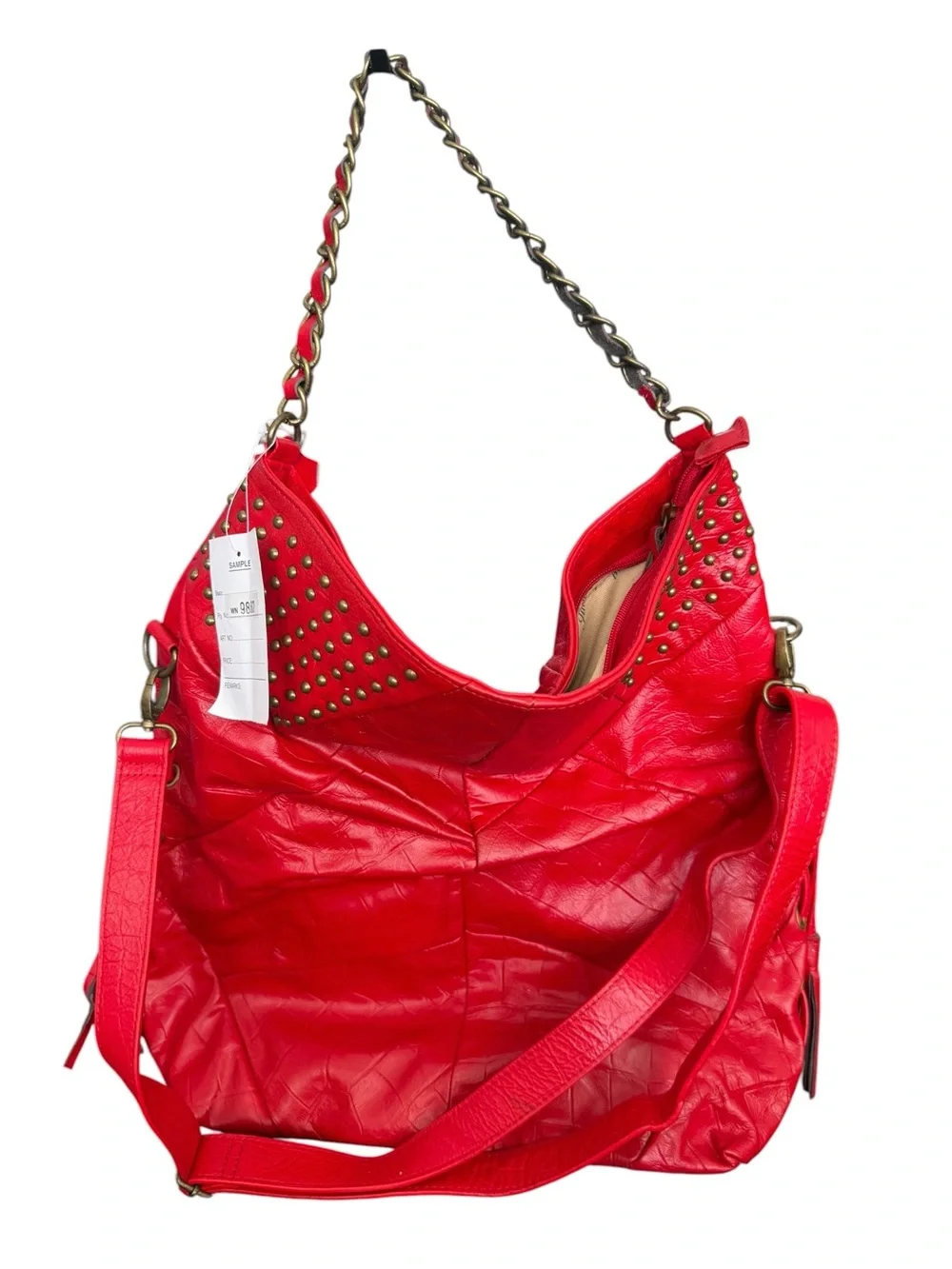 Red Studded Hobo Shoulder Bag